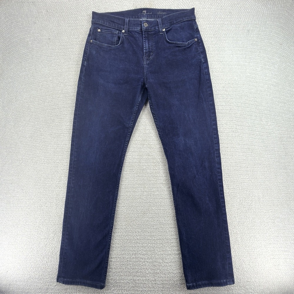 7 For All Mankind Slimmy Jeans Mens 33 32x30 Tonal Rinse Dark Wash Stretch